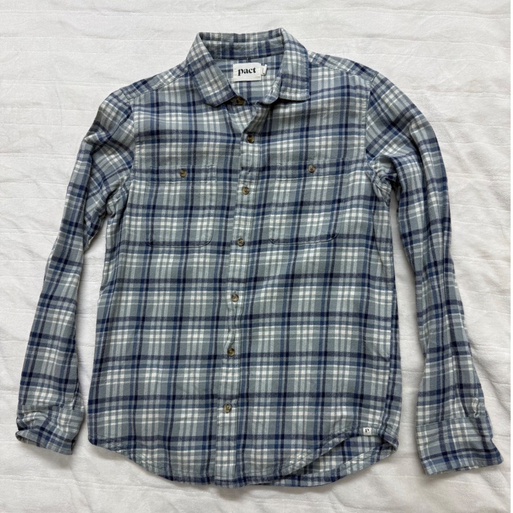 Pact Mens Plaid Flannel Long Sleeve Button Up Shirt Size Small‎